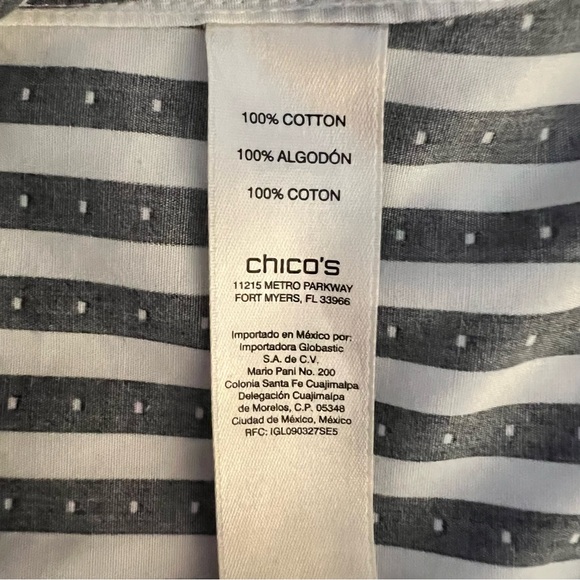 Chico's Black & White Striped Button-down 3/4 Sleeve Shirt Classy Career Sz 3 - Picture 5 of 7